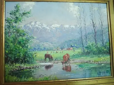 Cuadro Paisaje campestre en Marco Dorado - miniatura 4