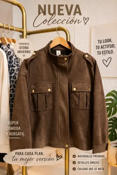 Chaqueta de gamuza marrón con botones dorados - miniatura 1