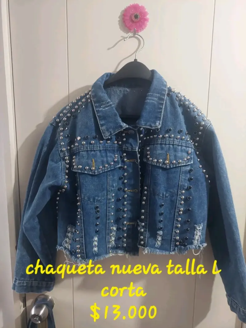 Chaqueta de mezclilla con tachas talla L - 4
