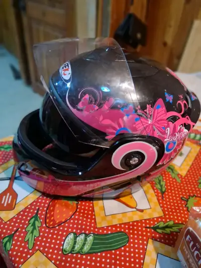Casco de moto Fek rosa con diseño de mariposas - miniatura 2
