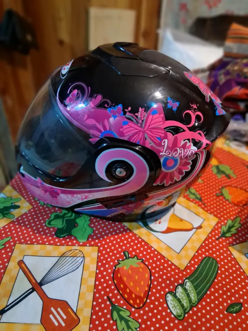Casco de moto Fek rosa con diseño de mariposas - 5