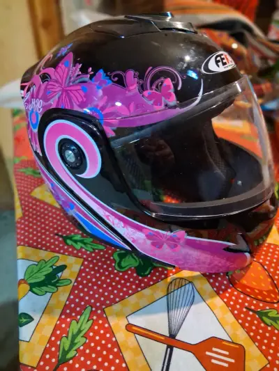 Casco de moto Fek rosa con diseño de mariposas - miniatura 6
