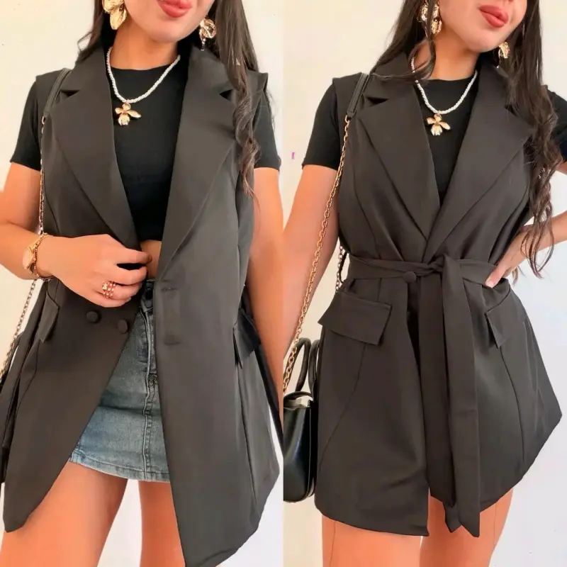 Chaleco largo sin mangas para mujer en varios colores - 2