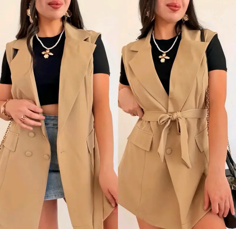 Chaleco largo sin mangas para mujer en varios colores - 3