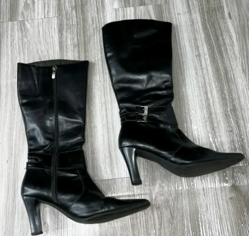 Botas negras de cuero con tacón alto - 3