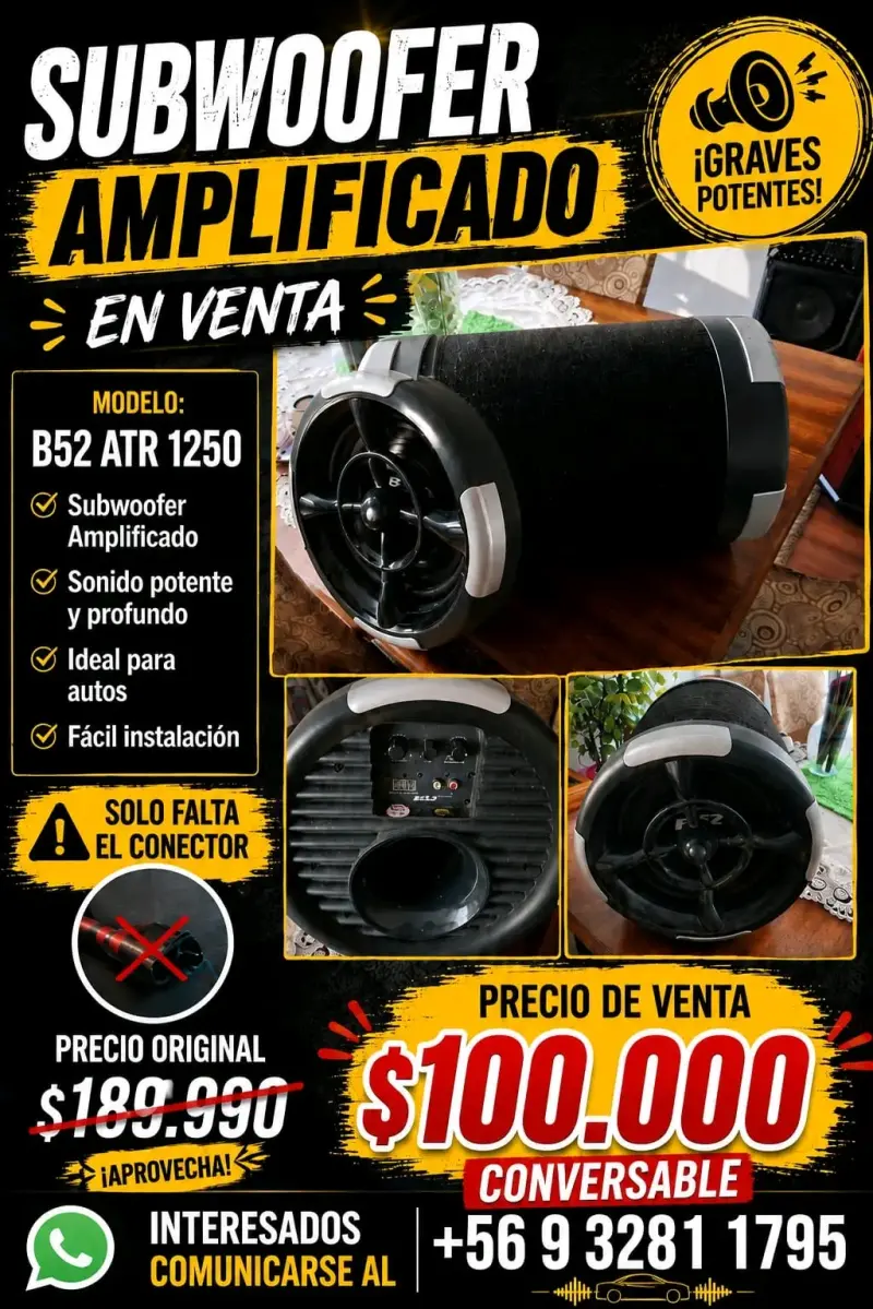 Subwoofer Amplificado B52 ATR 1250 para Autos