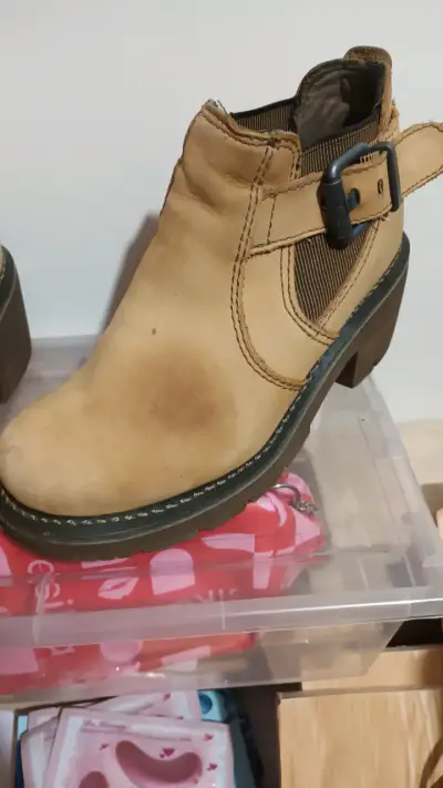 Botines de cuero beige Caterpillar para mujer - miniatura 5