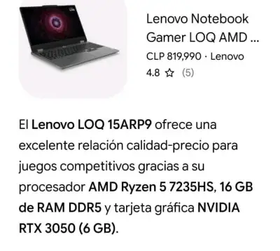 Laptop Gamer Lenovo LOQ 15.6" AMD Ryzen 5 - miniatura 2