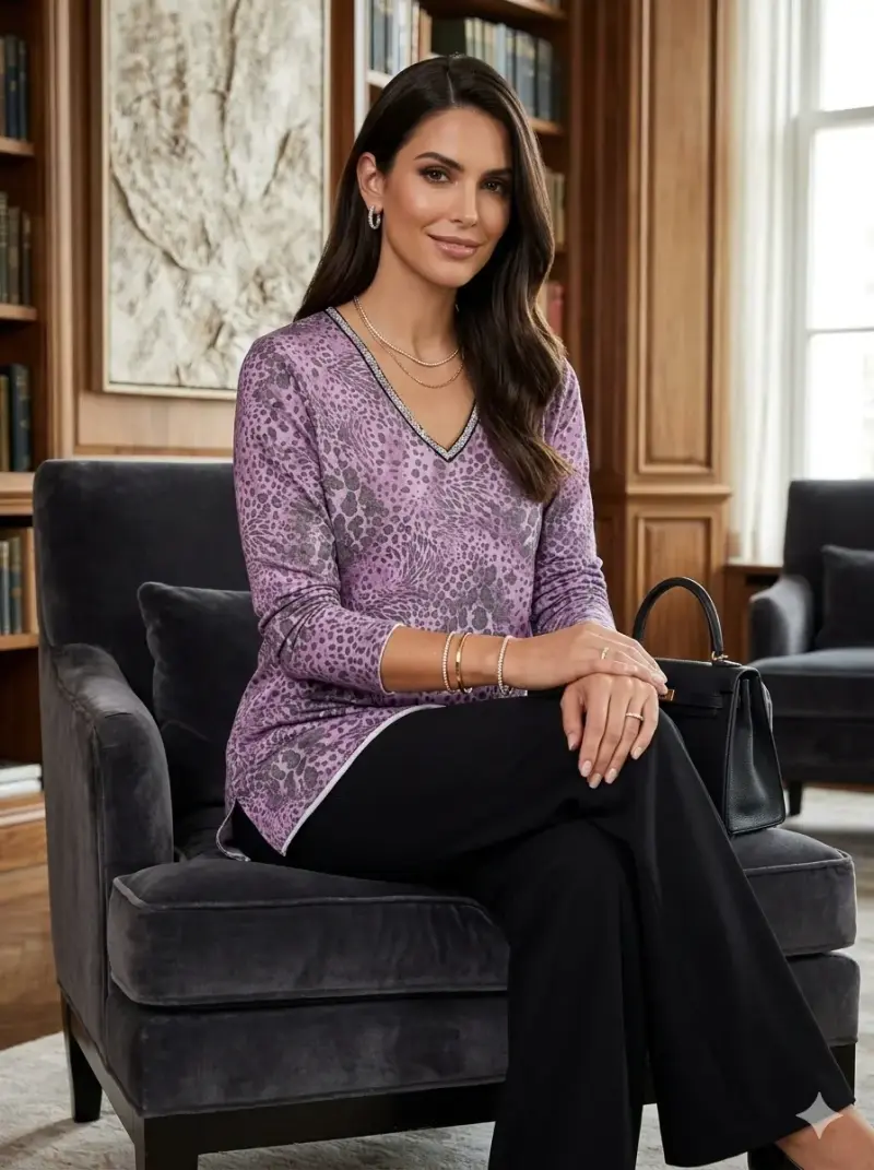 Blusa de mujer estampado animal print morado