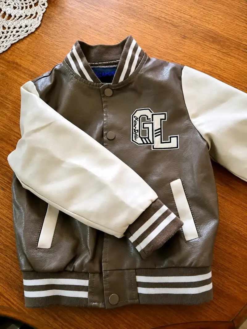 Chaqueta estilo varsity para niño marrón y blanca - 2
