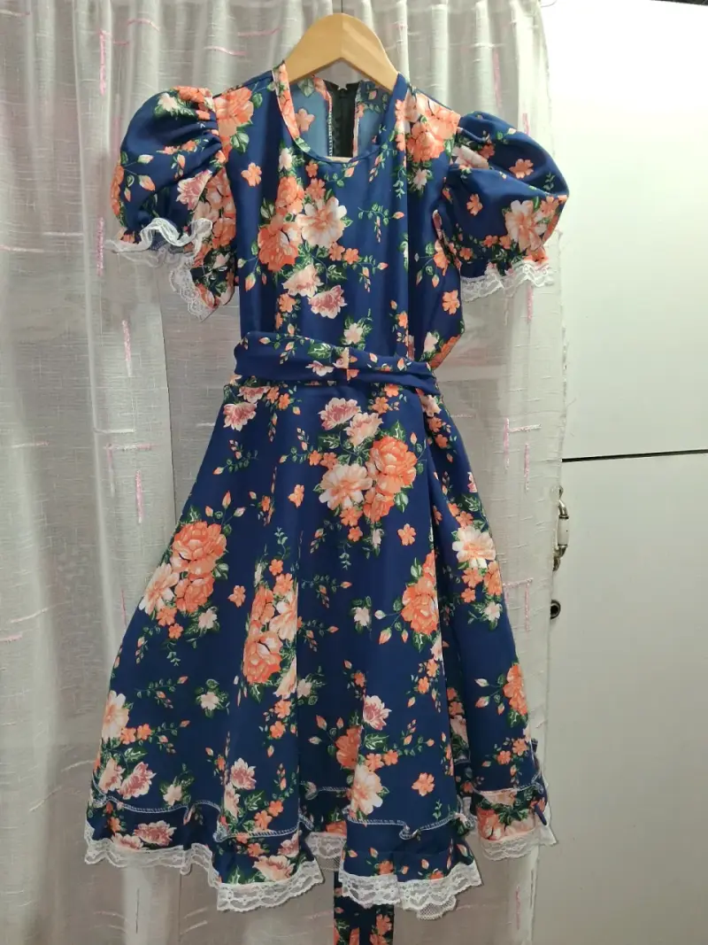 Vestido floral azul de cueca talla 10-12 - 2