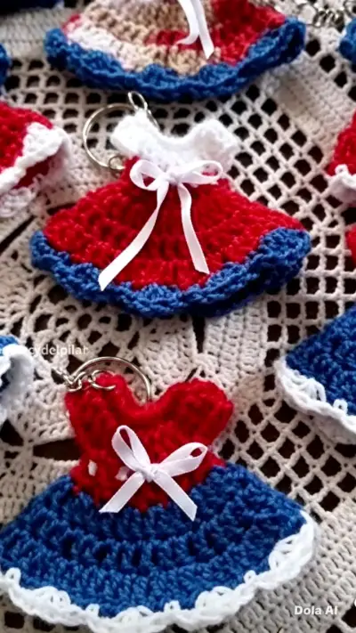 Llavero Tejido a Mano Bandera Chilena - miniatura 5