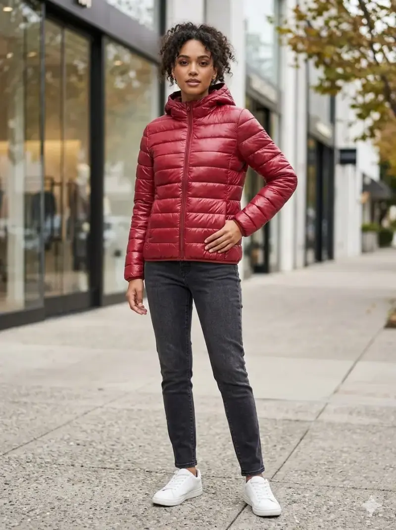 Parka acolchada roja para mujer