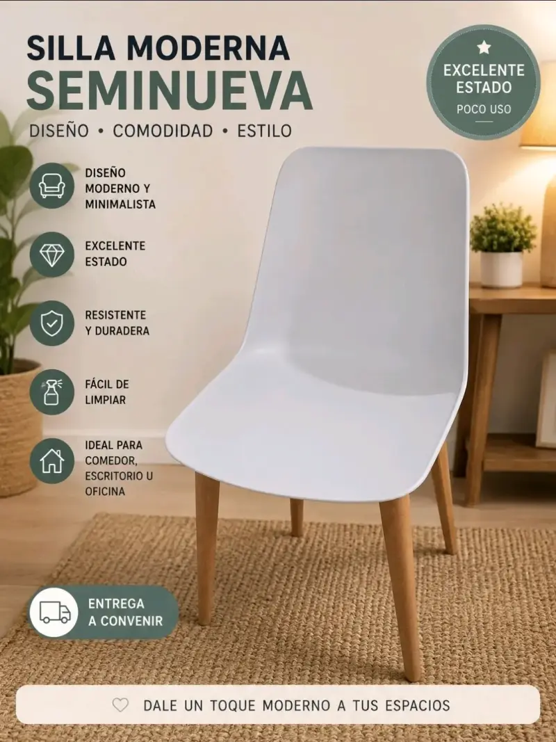 Silla moderna gris con patas de madera