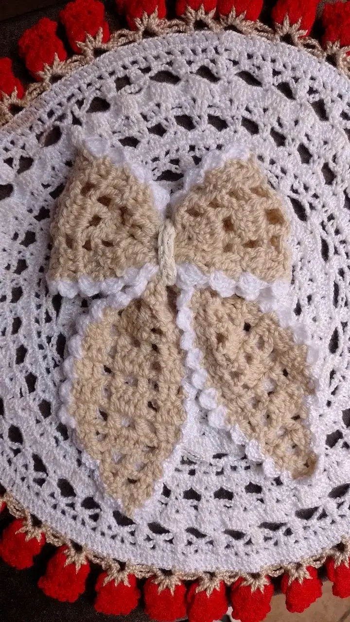 Lazos de crochet para el cabello en rojo y beige - 3