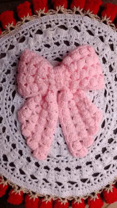 Lazos de crochet para el cabello en rojo y beige - miniatura 5