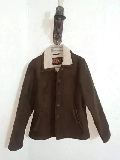 Chaqueta de gamuza marrón con forro de chiporro - miniatura 1
