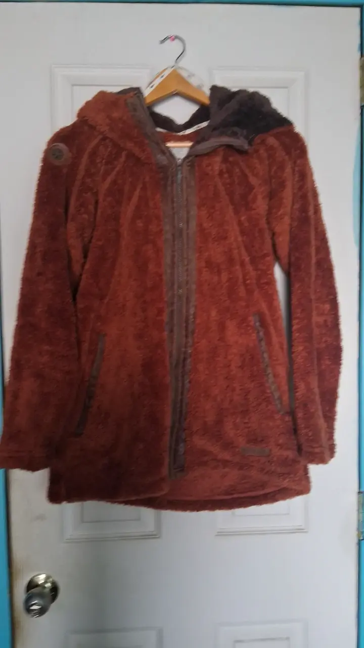 Chaqueta de felpa marrón con capucha - 1