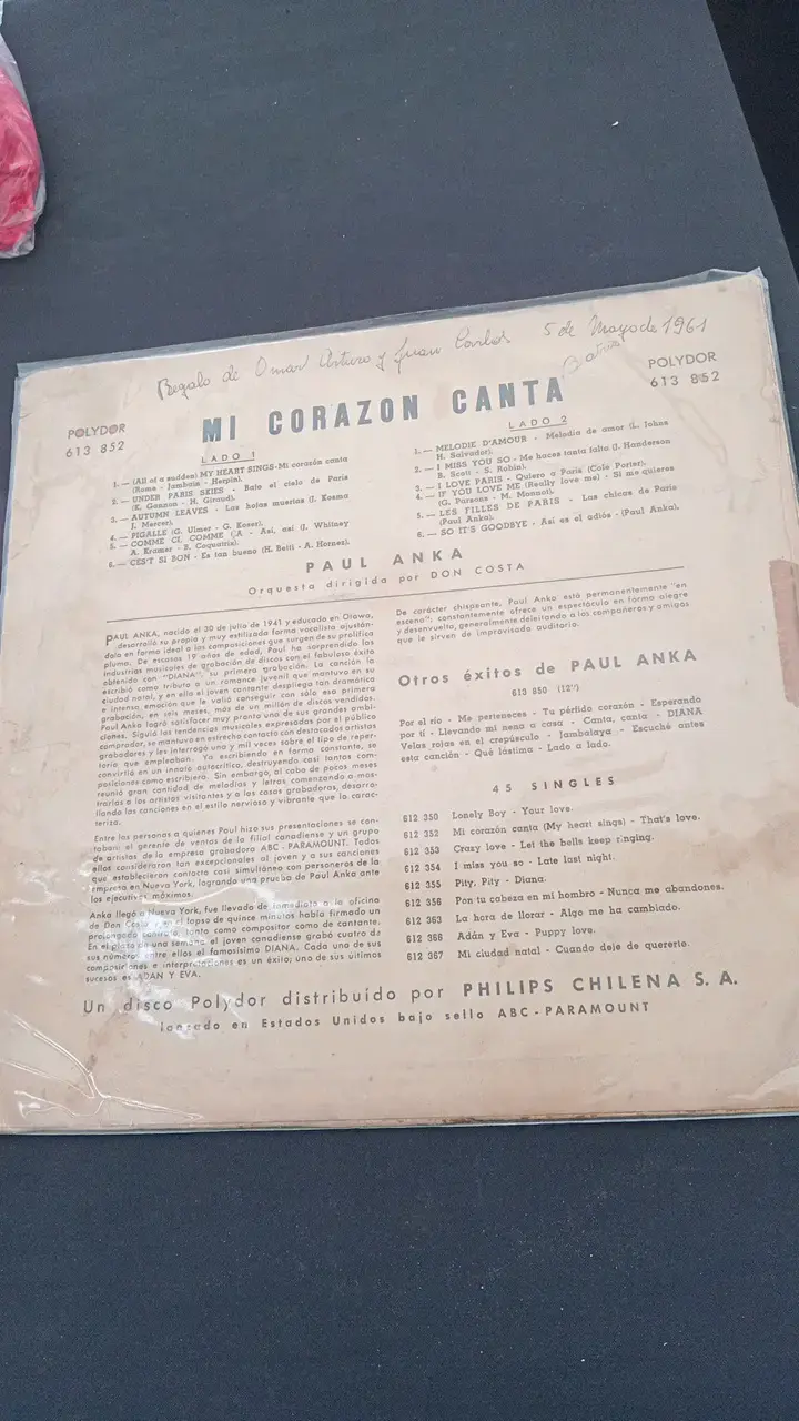 Vinilo Paul Anka Mi Corazón Canta LP - 2