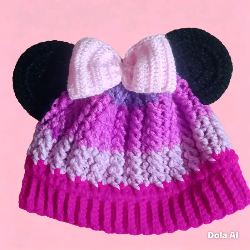 Gorros tejidos para niños con orejas y lazos - 2