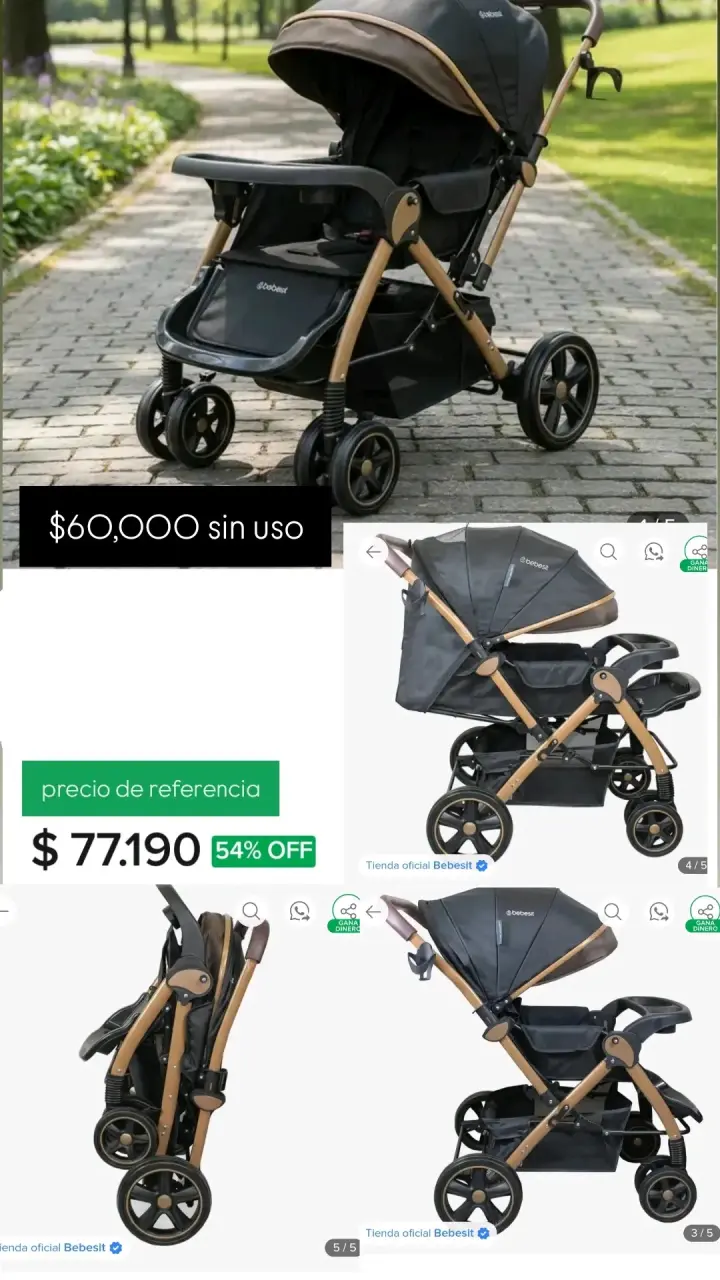 Coche de bebé Bebesit plegable y cómodo