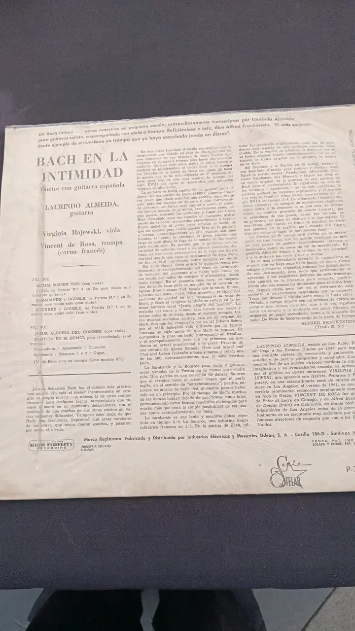 Vinilo Bach en la Intimidad de Laurindo Almeida - 2