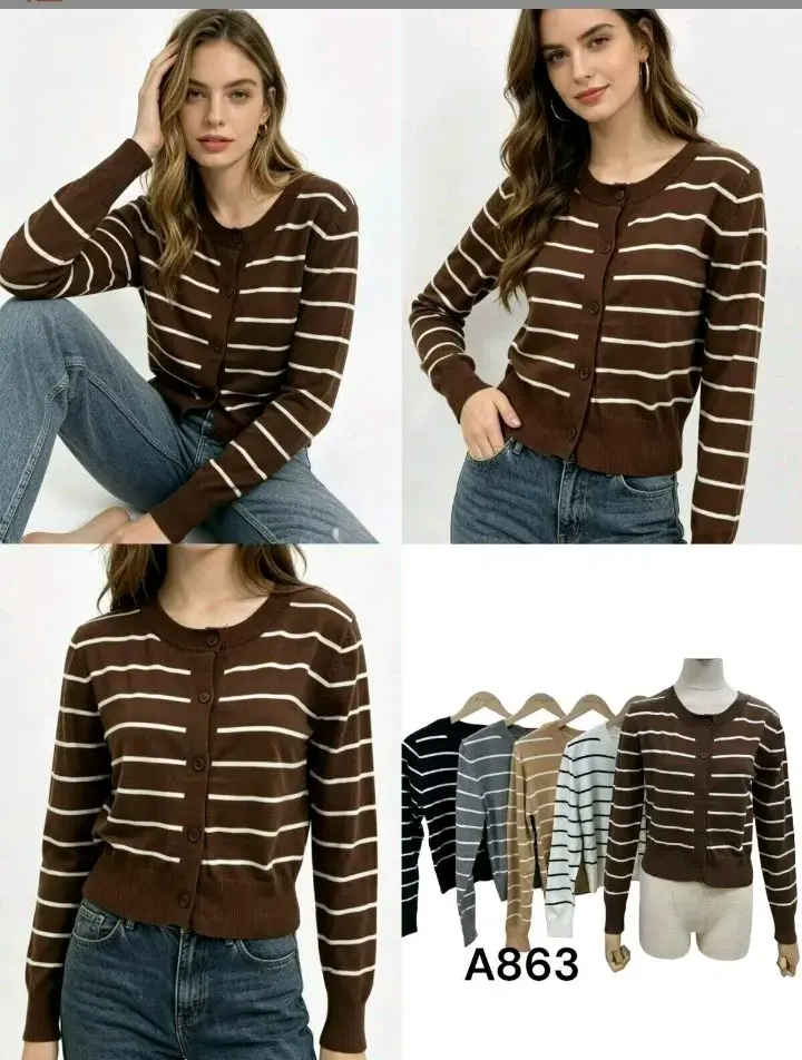 Sweater crop de rayas para mujer - 2