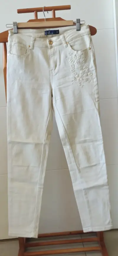 Pantalones de mezclilla blancos con bordado Liolà - miniatura 1