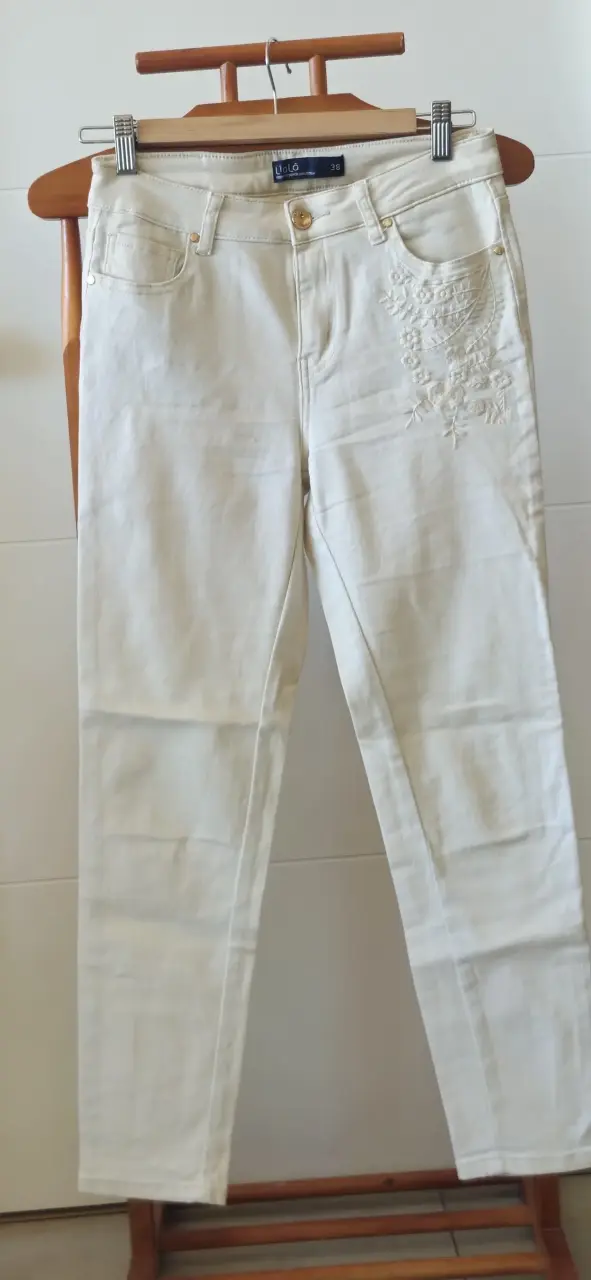 Pantalones de mezclilla blancos con bordado Liolà - 3