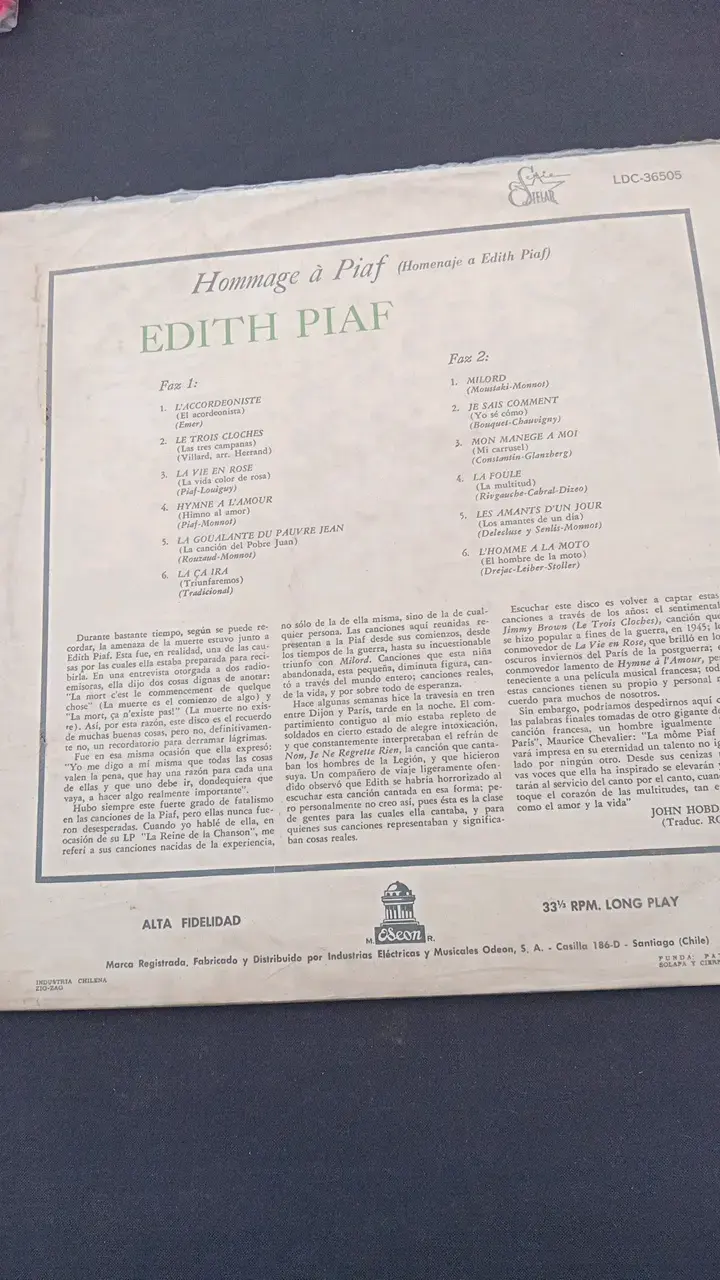 Vinilo Hommage à Piaf de Edith Piaf - 2