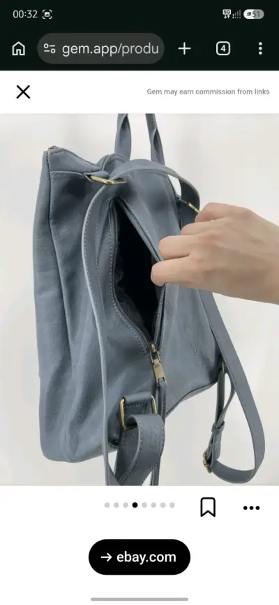 Mochila de cuero azul con bolsillo frontal - miniatura 2