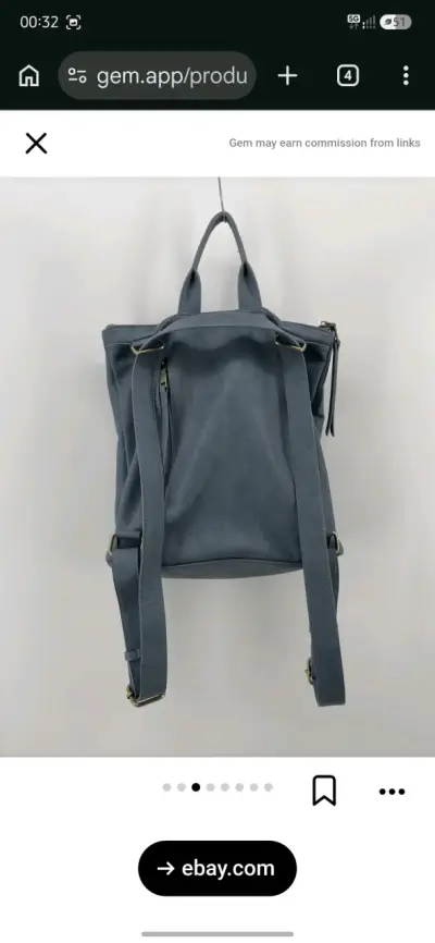 Mochila de cuero azul con bolsillo frontal - miniatura 3