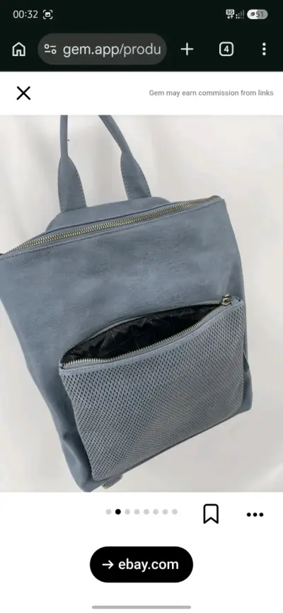 Mochila de cuero azul con bolsillo frontal - miniatura 4