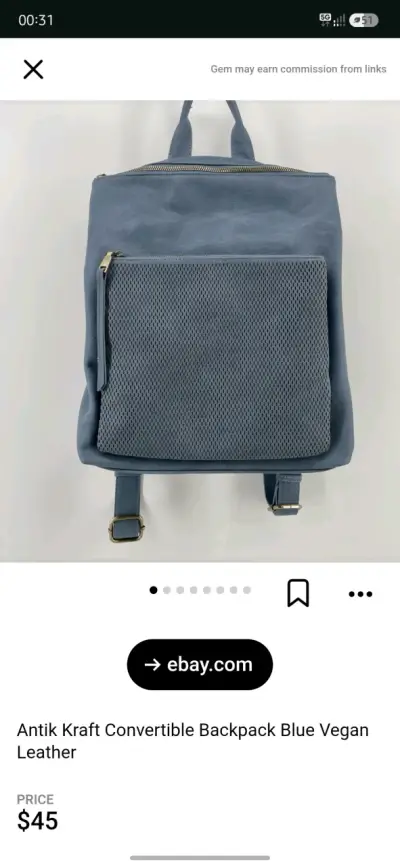 Mochila de cuero azul con bolsillo frontal - miniatura 6