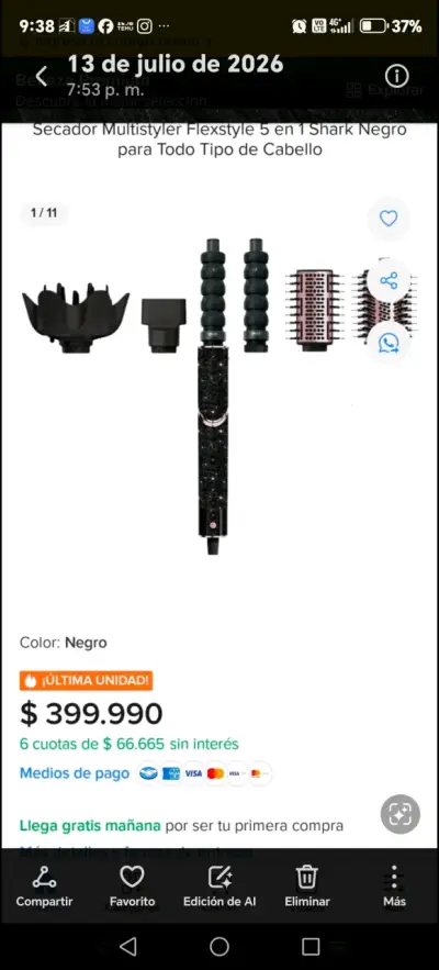 Secador Multistyler Flexstyle 5 en 1 Shark Negro - miniatura 1