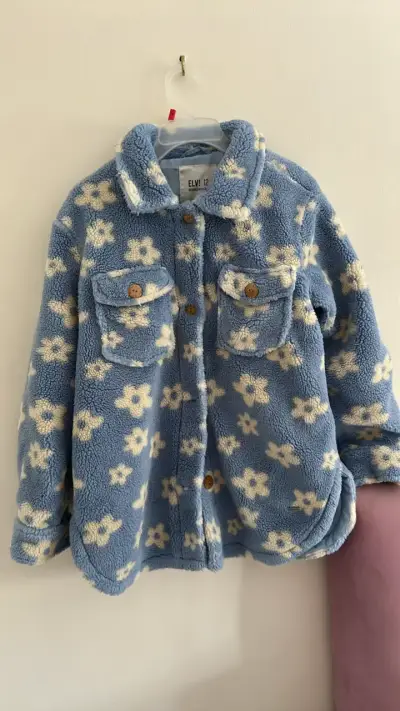 Chaqueta de lana azul con flores ELV! 12 - miniatura 1