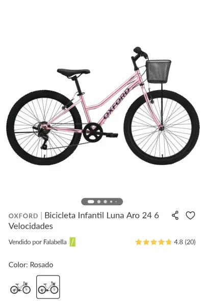 Bicicleta Infantil Oxford Luna Aro 24 Rosada - miniatura 2