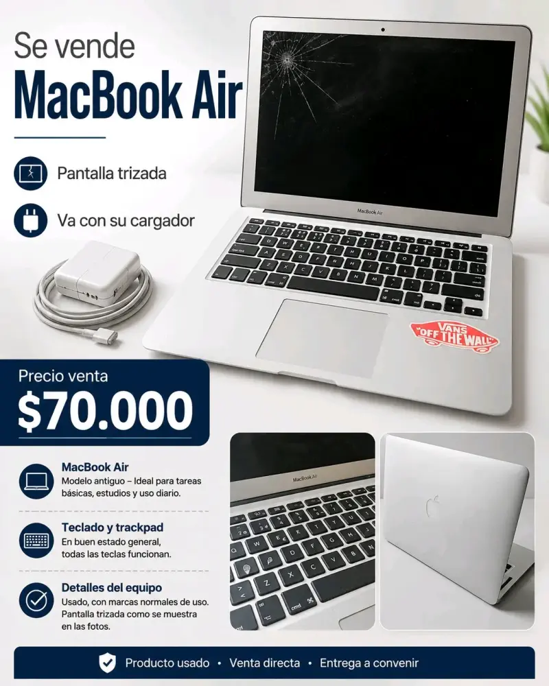 MacBook Air usado con pantalla trizada y cargador - 4