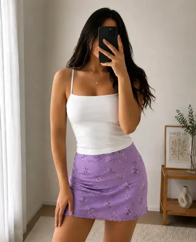 Falda corta lila con estampado floral - miniatura 2