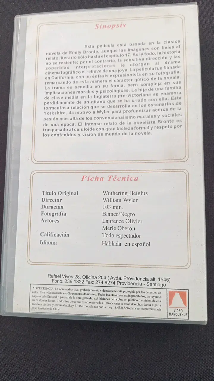 Película VHS Cumbres Borrascosas Emily Bronte - 2
