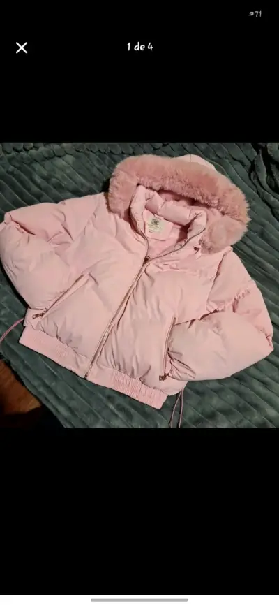 Chaqueta rosada con capucha y forro de peluche - miniatura 1