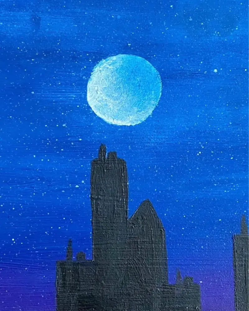 Cuadro Pintado a Mano de Ciudad Nocturna - 3