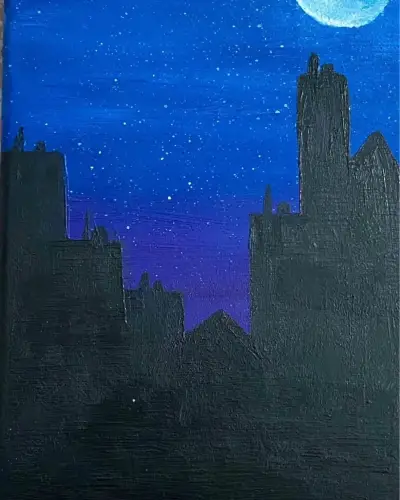 Cuadro Pintado a Mano de Ciudad Nocturna - miniatura 4