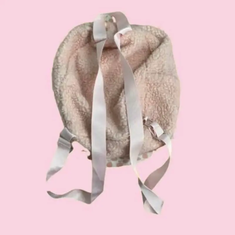 Mochila de felpa rosada con bolsillo frontal - 2