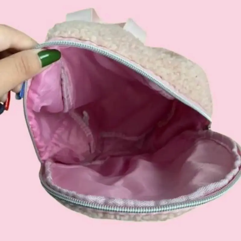 Mochila de felpa rosada con bolsillo frontal - 3
