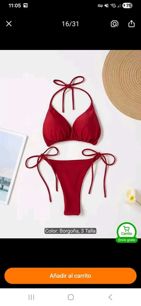 Bikini color borgoña con tiras ajustables