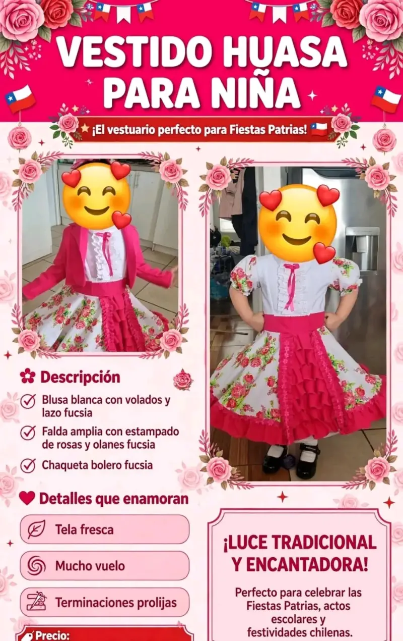 Vestido huasa para niña con estampado floral - 1
