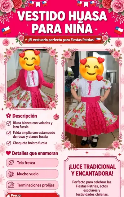 Vestido huasa para niña con estampado floral - miniatura 1