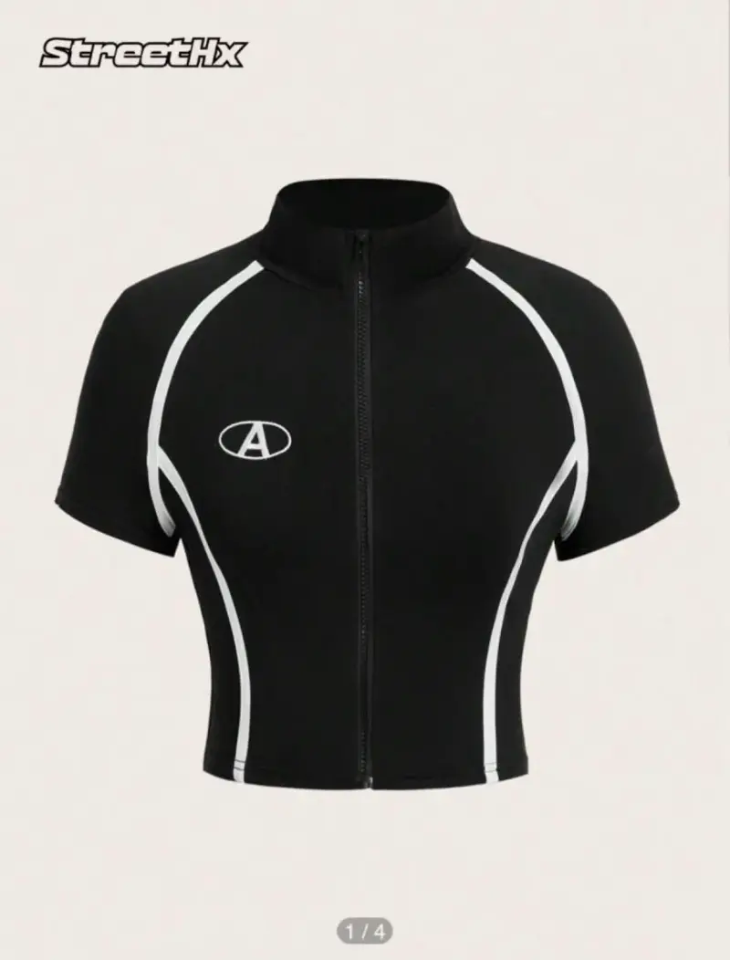 Polera deportiva negra con cierre StreetHx