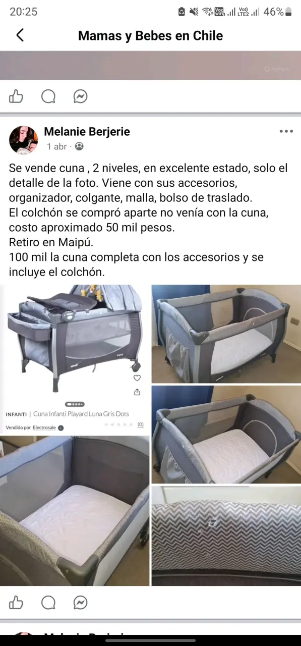 Cuna Infanti Playard Luna Gris con Accesorios